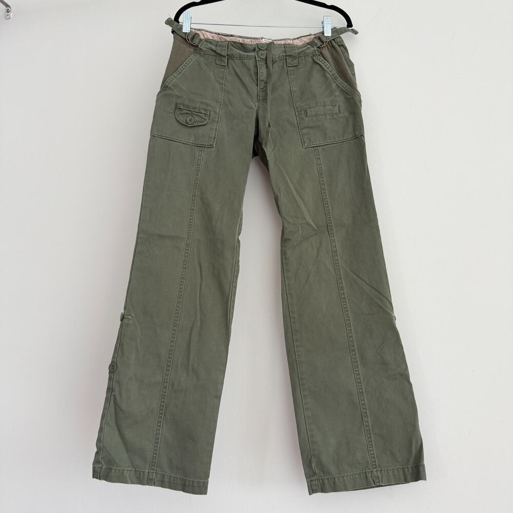 VTG Y2K Old Navy Cargo Maternity Pants 6 Wide Leg Convertible Capri Roll Tab